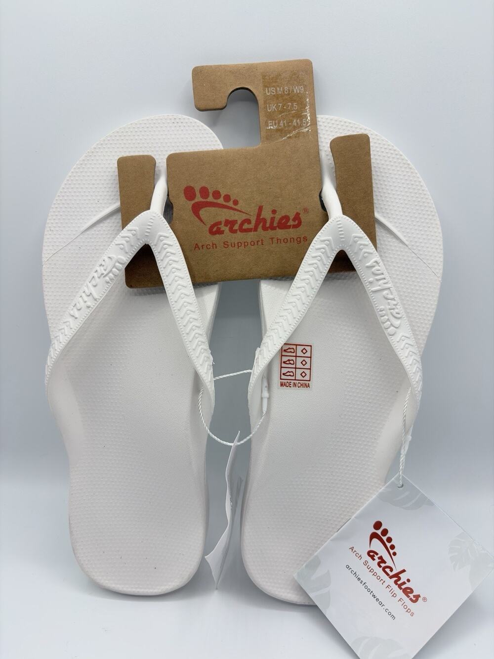 Archies Flip Flop Sandal Unisex Sz M8 W9 White Arch Support Therapy NWT